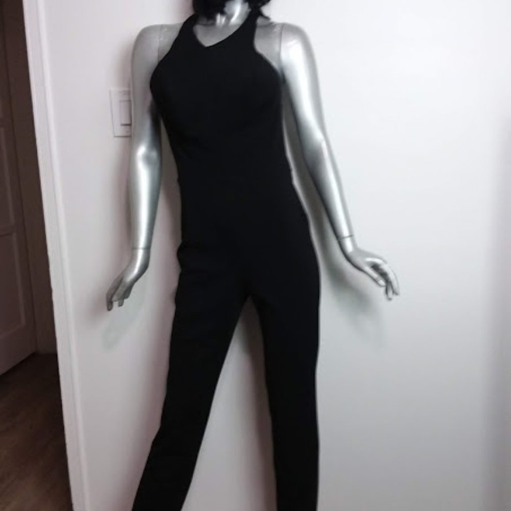 Black Women's Jumper Catsuit Size Large Straight Leg Open Back Sleeveless SEXY!